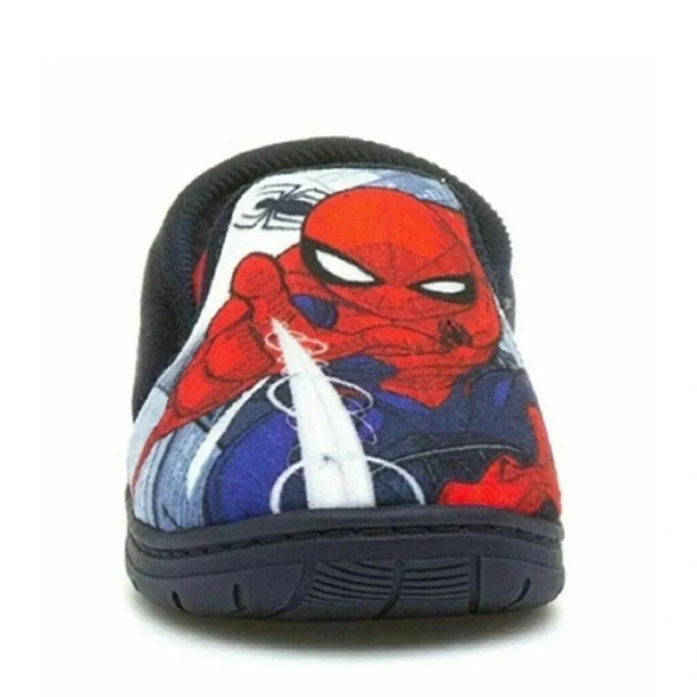 Boys Spiderman Slippers Marvel‎ Slip On Kids Size 8 Fleece Insole Navy Spidey